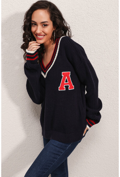 15802 V-Neck College Knit Sweater