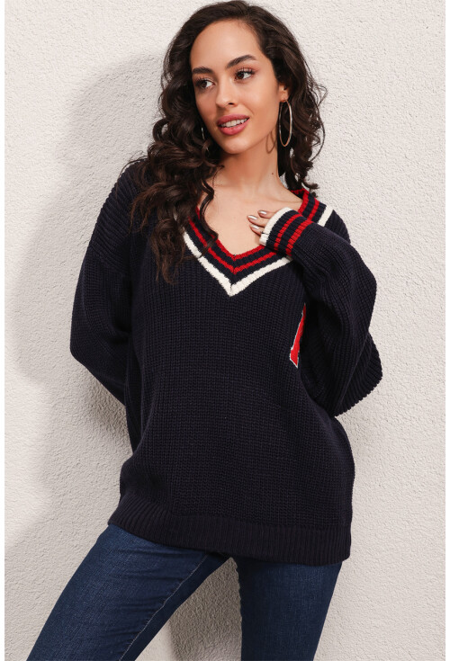 15802 V-Neck College Knit Sweater