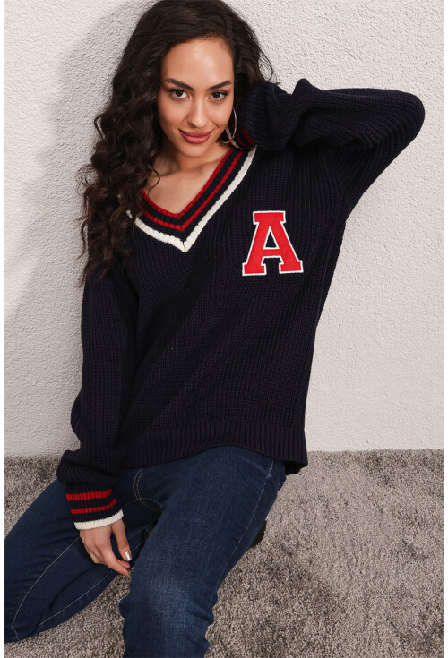 15802 V-Neck College Knit Sweater