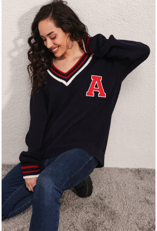 15802 V-Neck College Knit Sweater