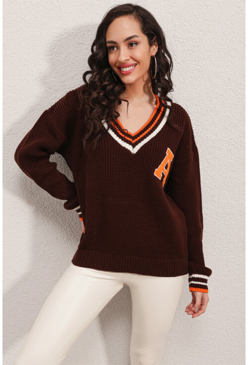 15802 V-Neck College Knit Sweater