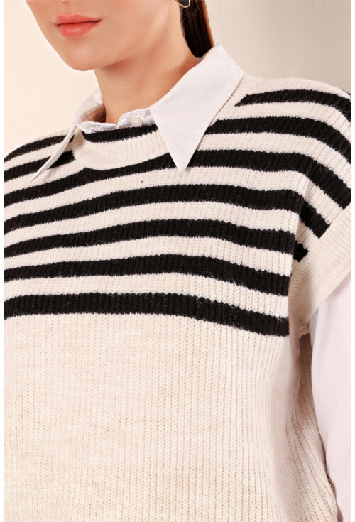 15830 Çizgili Triko Süveter