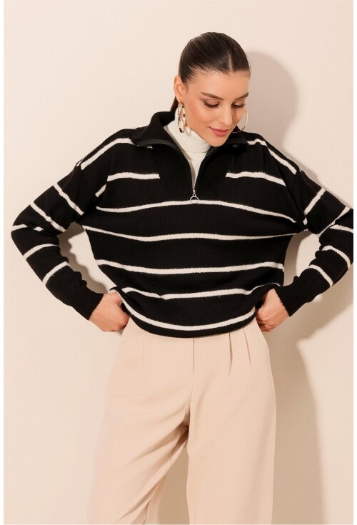 15840 Oversize Çizgili Kazak