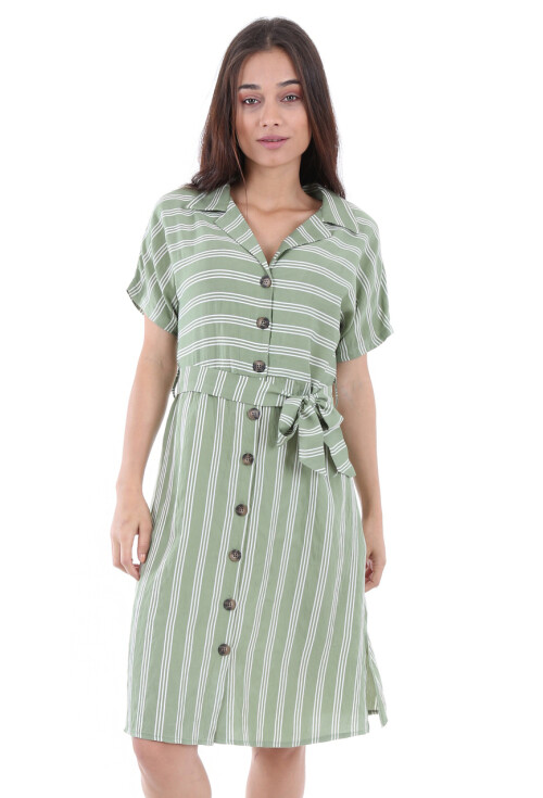 1662 Boydan Düğmeli Kısa Kol Elbise