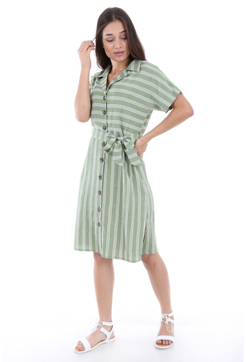 1662 Boydan Düğmeli Kısa Kol Elbise