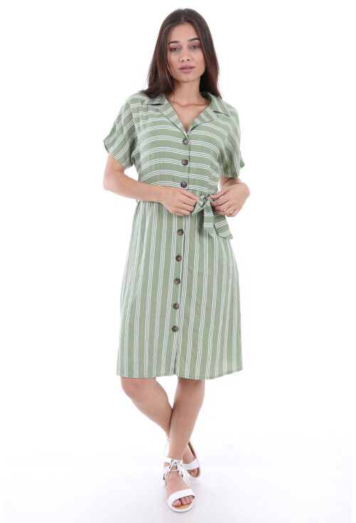 1662 Boydan Düğmeli Kısa Kol Elbise