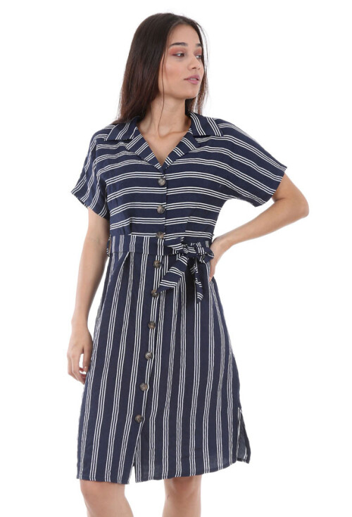 1662 Boydan Düğmeli Kısa Kol Elbise