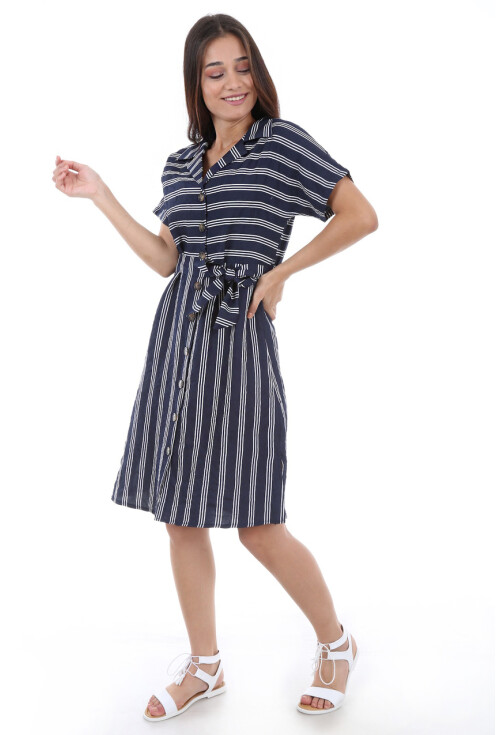 1662 Boydan Düğmeli Kısa Kol Elbise