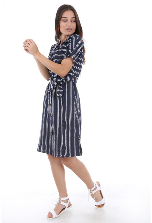 1662 Boydan Düğmeli Kısa Kol Elbise