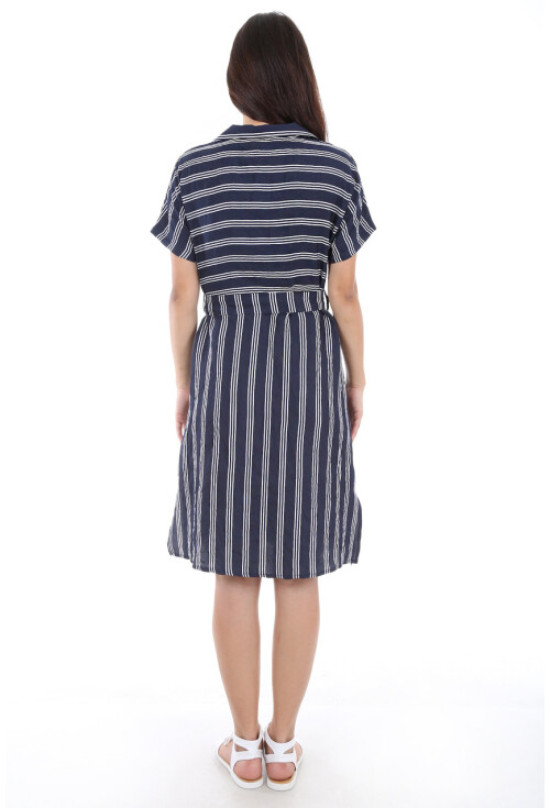 1662 Boydan Düğmeli Kısa Kol Elbise