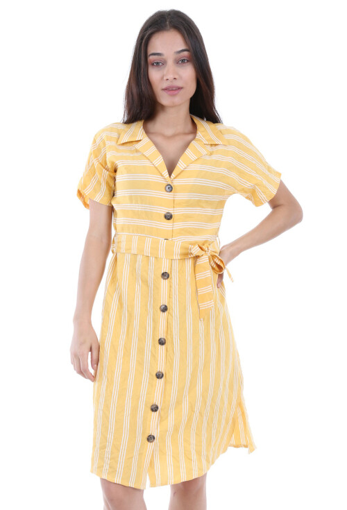 1662 Boydan Düğmeli Kısa Kol Elbise