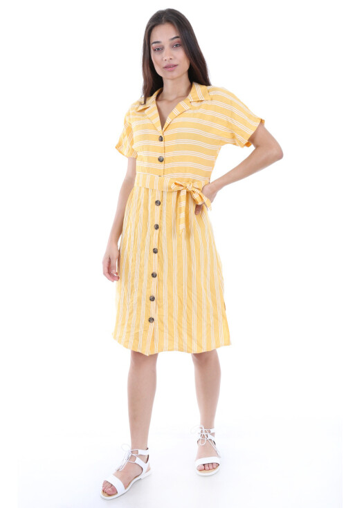 1662 Boydan Düğmeli Kısa Kol Elbise