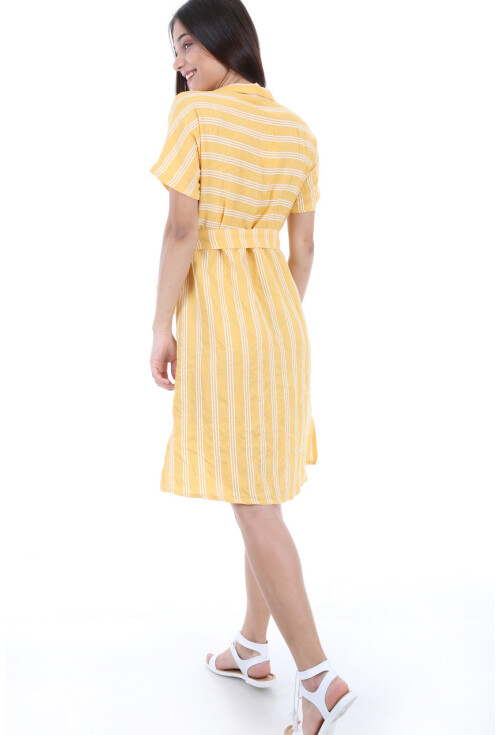 1662 Boydan Düğmeli Kısa Kol Elbise