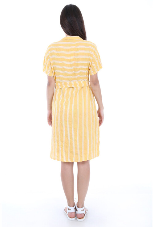 1662 Boydan Düğmeli Kısa Kol Elbise