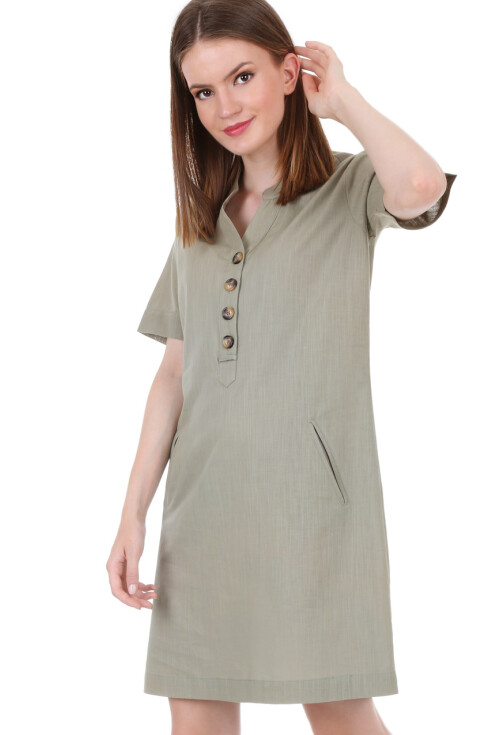 1665 Cepli Düğme Detaylı Elbise