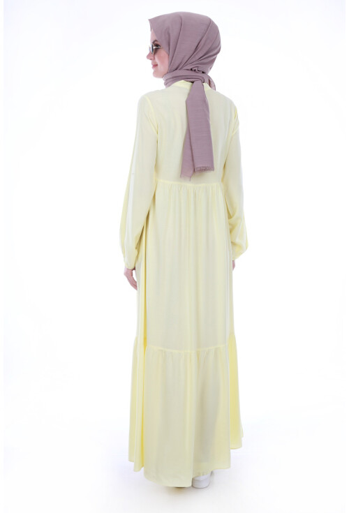 1685 Yaka İp Bağlama Nakışlı Tesettür Elbise