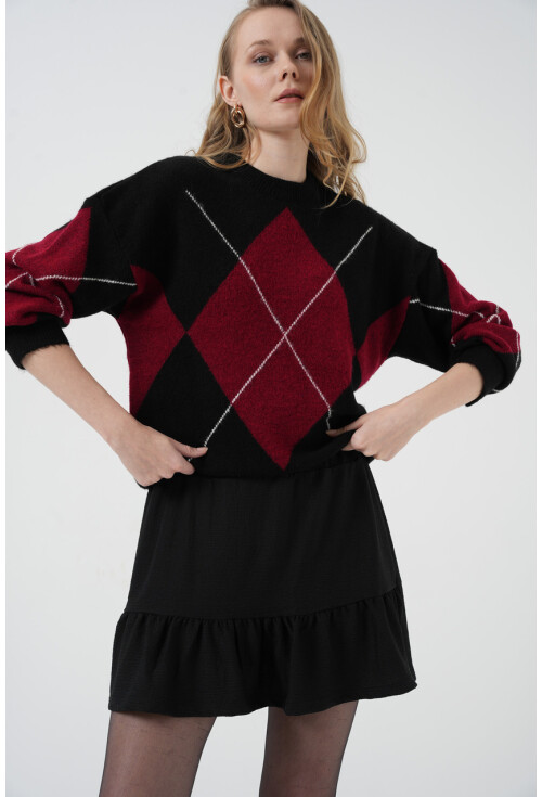 1884 Desenli Viskon  Mini Etek