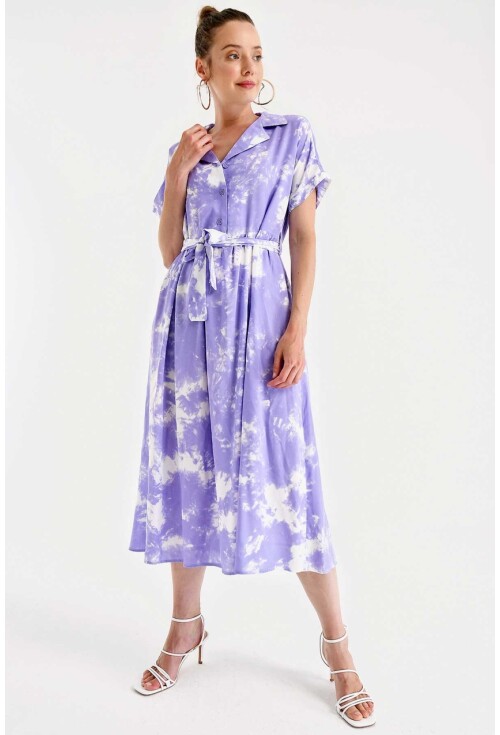 1994 Batik Desen Beli Kuşaklı Elbise