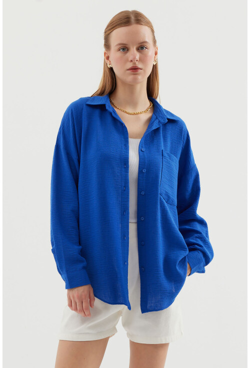 20153 Oversized Linen Shirt With Single Pocket