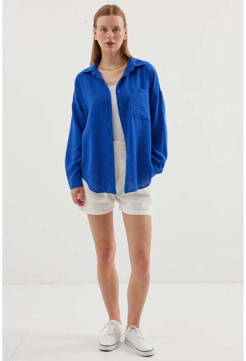 20153 Oversized Linen Shirt With Single Pocket