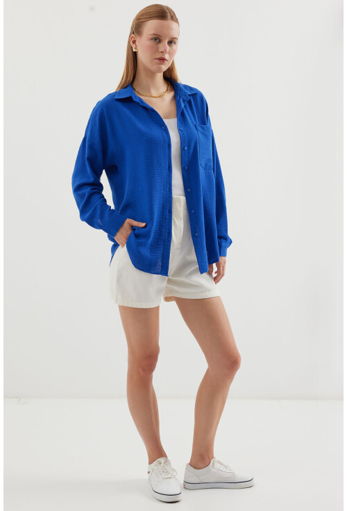 20153 Oversized Linen Shirt With Single Pocket