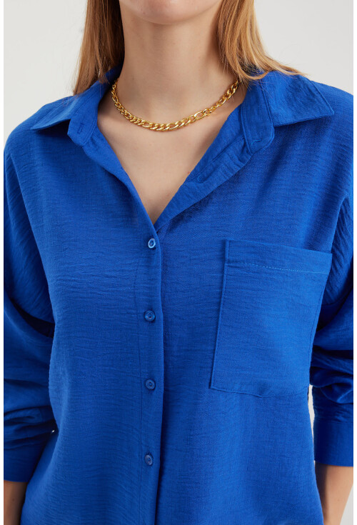 20153 Oversized Linen Shirt With Single Pocket