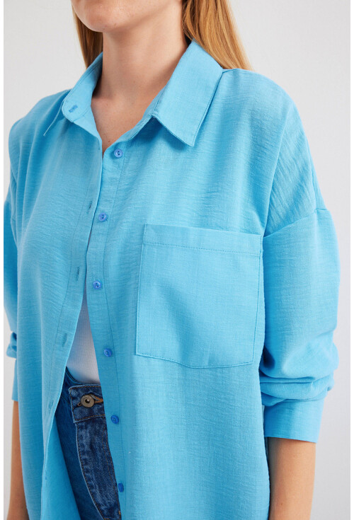 20153 Tek Cepli Oversize Keten Gömlek