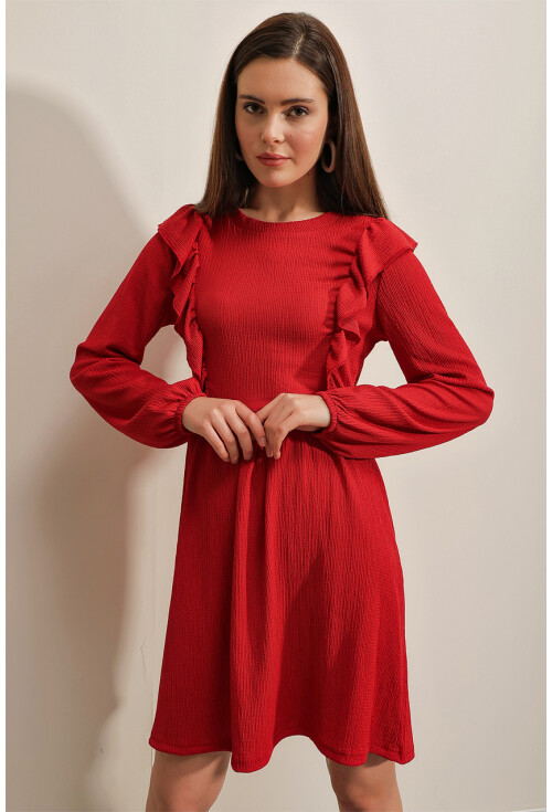 2372 Fırfırlı Örme Elbise