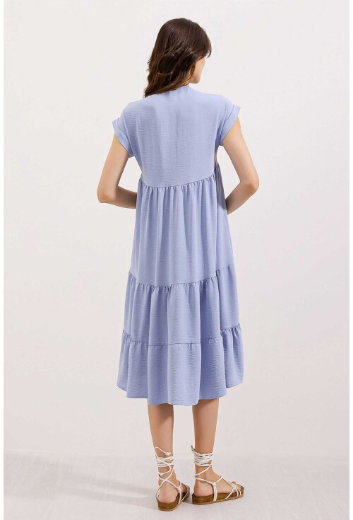 2398 V Yaka Volanlı Elbise