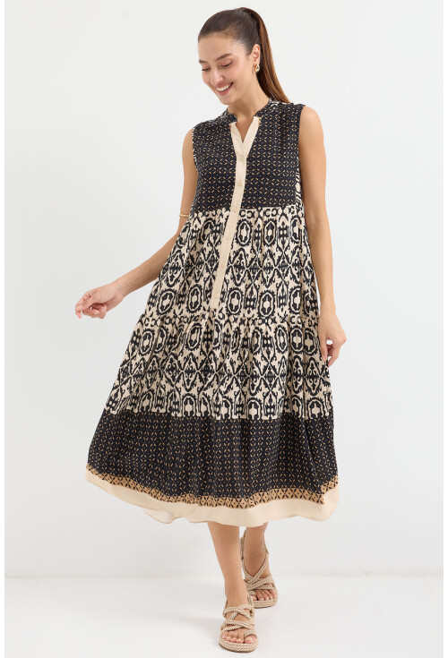 2516 Sleeveless Patterned Viscose Dress