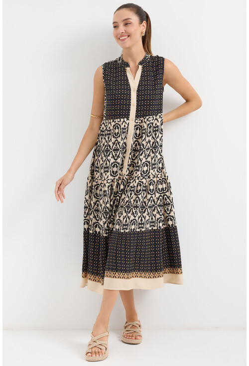 2516 Sleeveless Patterned Viscose Dress