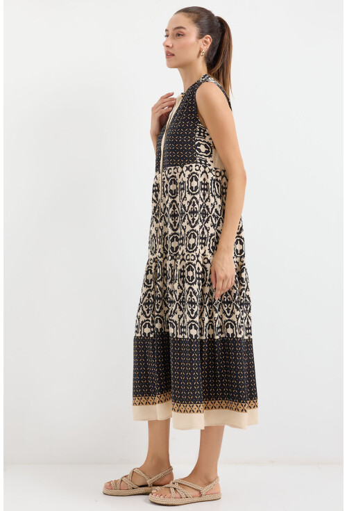 2516 Sleeveless Patterned Viscose Dress
