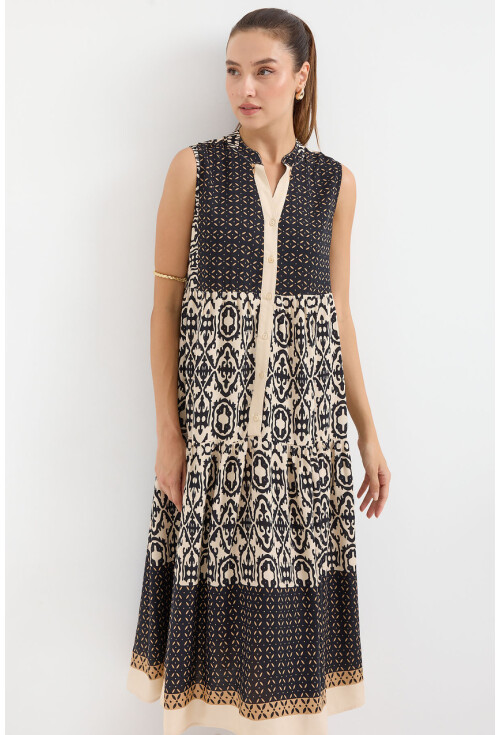 2516 Sleeveless Patterned Viscose Dress