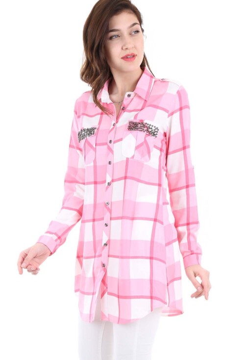 3396 Ekoseli Taşlı Gömlek