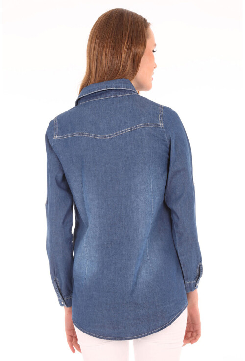 3411 Snap-Button Double Pocket Denim Shirt