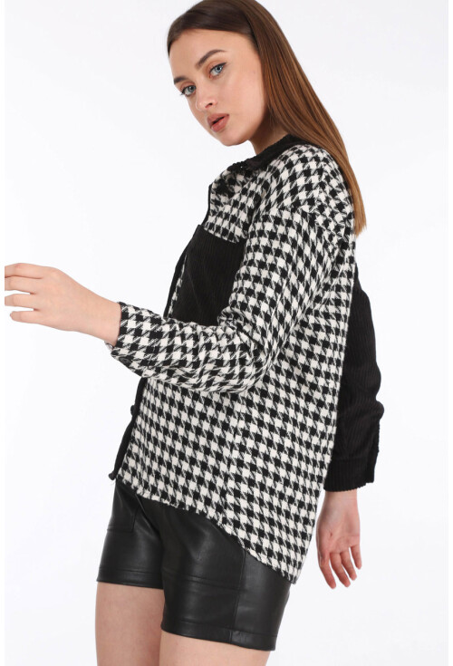 3867 Oversize Kazayağı Desen Gömlek