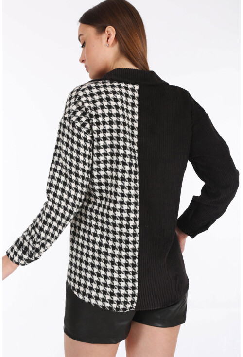 3867 Oversize Kazayağı Desen Gömlek
