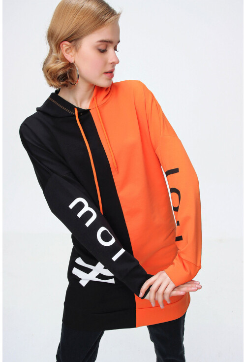 4265 Oversize Çift Renkli Sweat Elbise