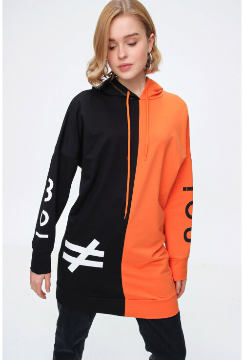 4265 Oversize Çift Renkli Sweat Elbise