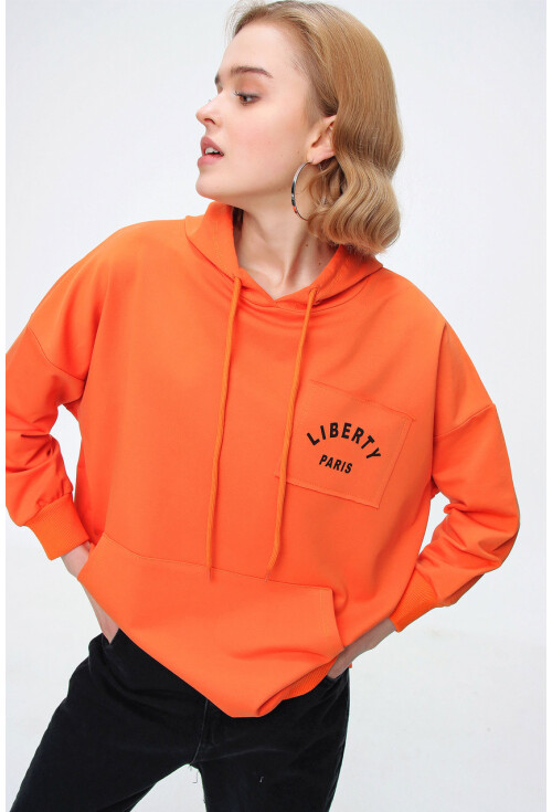 4266 Oversize Cepli Kapşonlu Baskılı Sweat