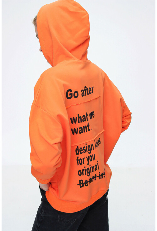 4266 Oversize Cepli Kapşonlu Baskılı Sweat