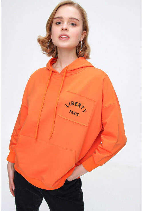 4266 Oversize Cepli Kapşonlu Baskılı Sweat