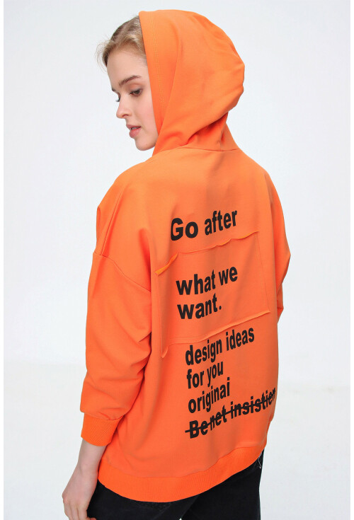 4266 Oversize Cepli Kapşonlu Baskılı Sweat