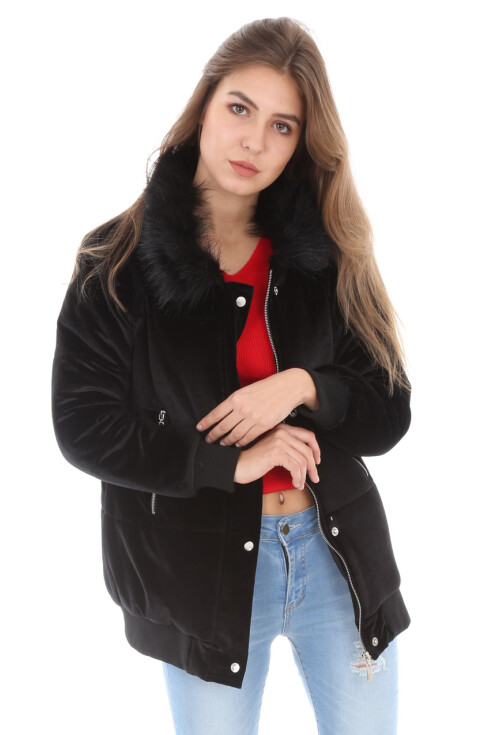 5069 Yaka Kürklü Kadife Mont