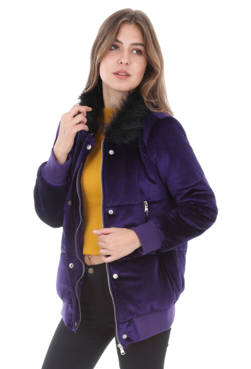 5069 Yaka Kürklü Kadife Mont