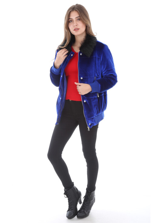 5069 Yaka Kürklü Kadife Mont