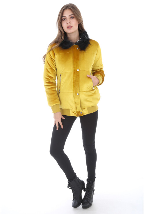 5069 Yaka Kürklü Kadife Mont