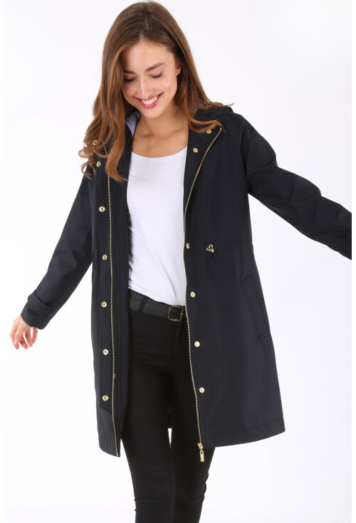 5082 Kapşonlu Uzun Trenchcoat