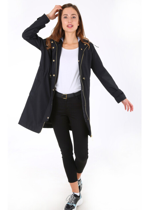 5082 Kapşonlu Uzun Trenchcoat