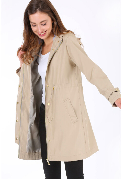 5082 Kapşonlu Uzun Trenchcoat